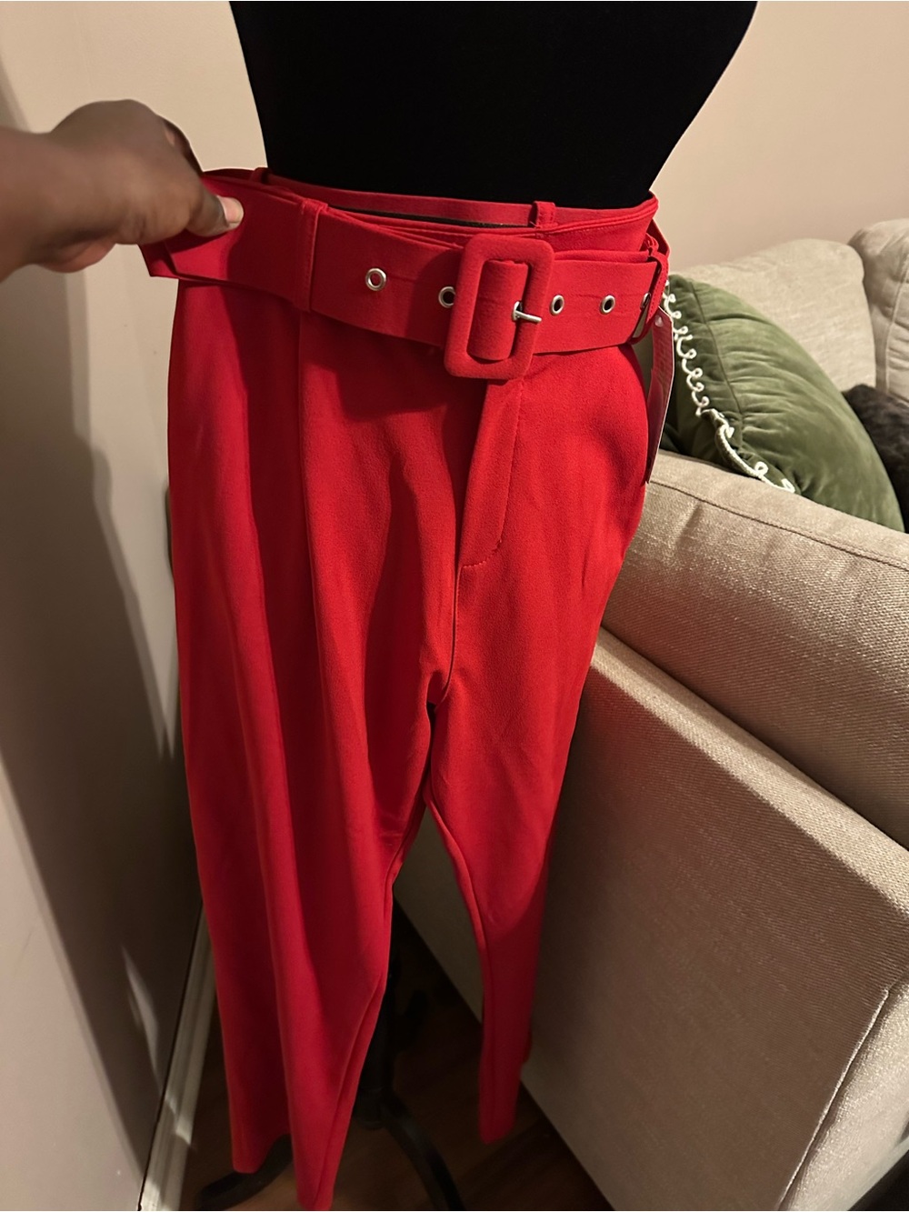 BOLD STATEMENT PIECE-Boohoo Red High-Waist Belted Trousers